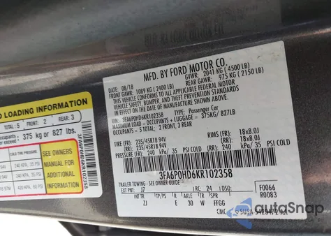 2019 Ford Fusion Se from USA, damaged, VIN 3FA6P0HD6KR102358